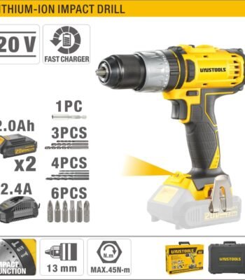 20V Lithium-Ion Impact Drill - 45N·m Torque, 22+1+1+1 Settings, Extensive Accessory Kit ARL-UY-ITL02-202