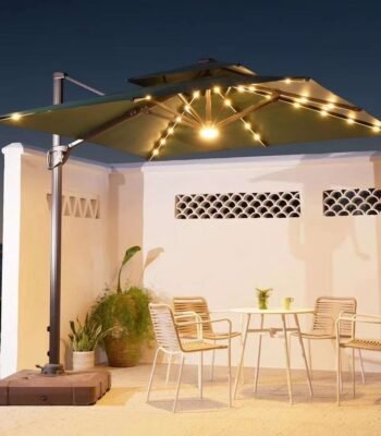 3m Square Solar Patio Umbrella with 360° Rotating Base