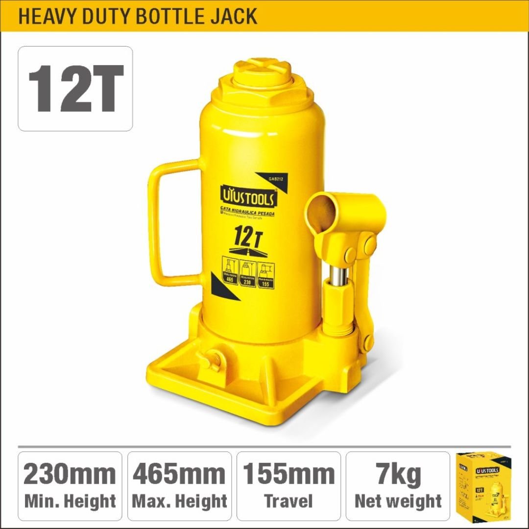 12 Ton Heavy Duty Bottle Jack (230-465mm Lift Height) Model ARL-GAB212