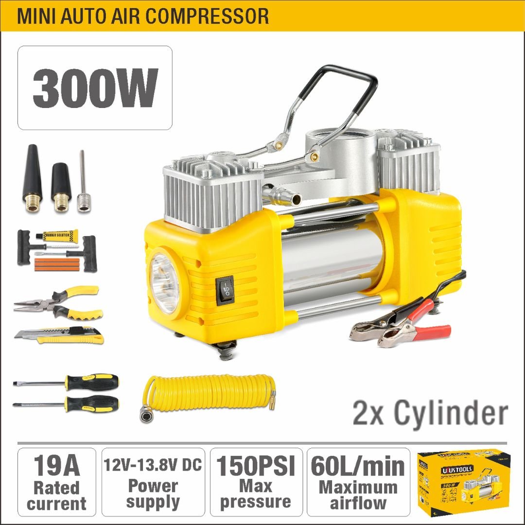 12V 300W High-Flow Auto Air Compressor (150PSI Max) with Accessories Model ARL-CMM300U