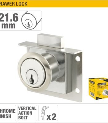21.6mm Chrome Drawer Lock with Zamac Body and Cylinder, Vertical Action Bolt, and 2 Keys Model ARL-CHM21NC