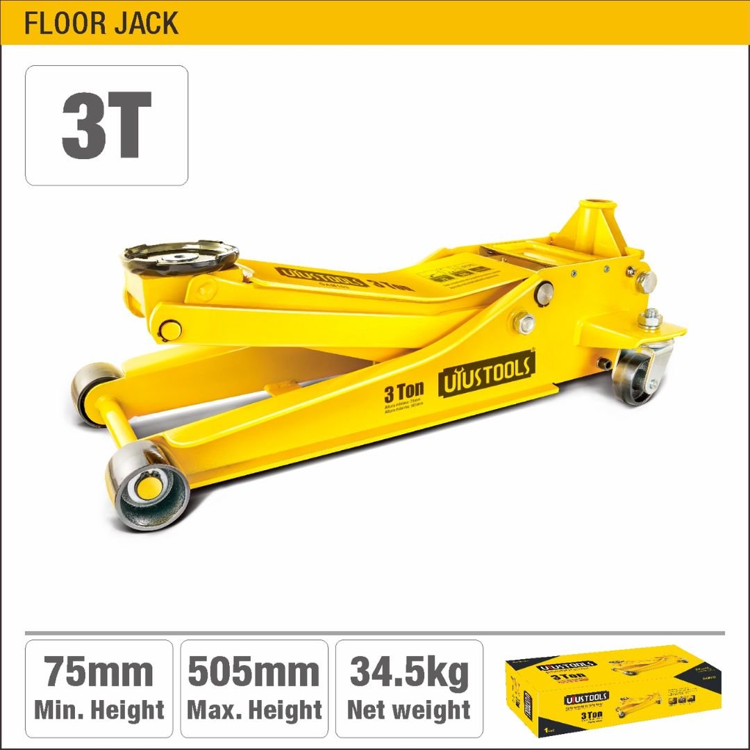 3 Ton Low Profile Floor Jack (75-505mm Lift Height) with Double Pump and Safety Valve Model ARL-GAM103