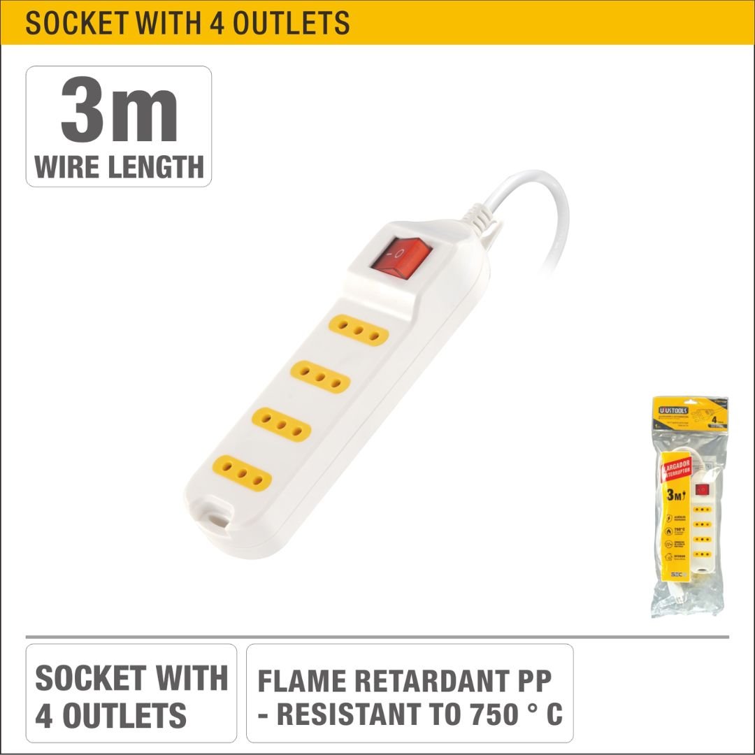 3m White Extension Socket with 4 Outlets ARL-AGM314CL-B