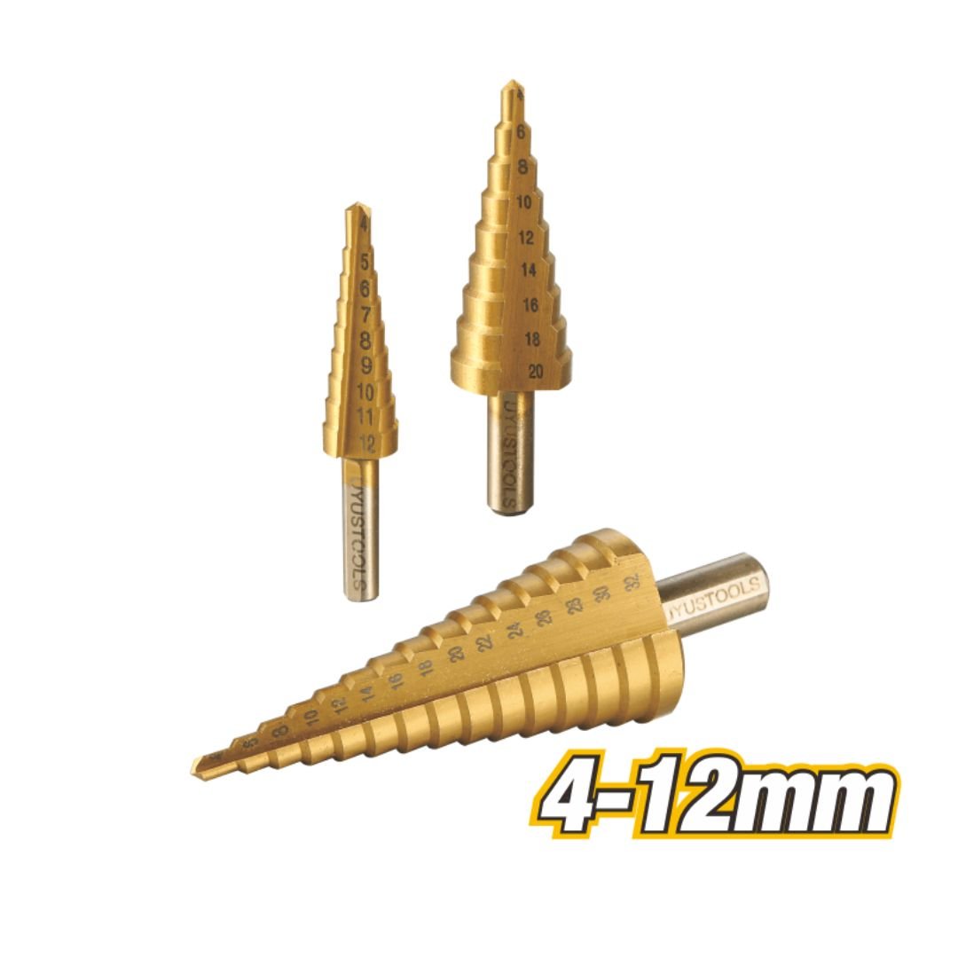 3pcs HSS Titanium Plated Step Drill Bit Set Model ARL-BCE3SU