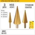 3pcs HSS Titanium Plated Step Drill Bit Set Model ARL-BCE3SU