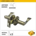Antique Bronze Lever Handle Lock for Bedroom Doors (35-45mm Thickness) Model ARL-CH1863AB
