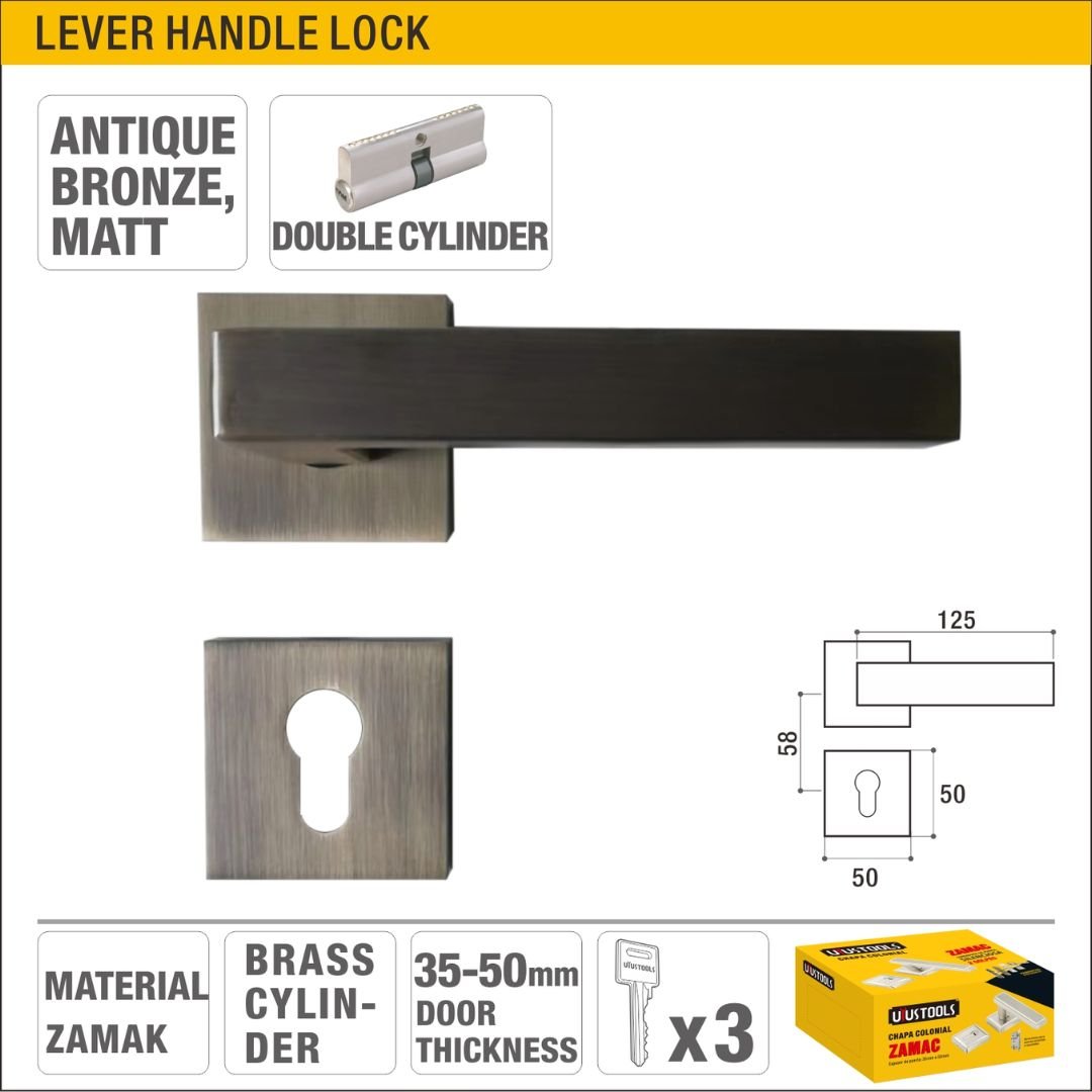 Antique Bronze Matt Double Cylinder Lever Handle Lock Model ARL-CH67XAB