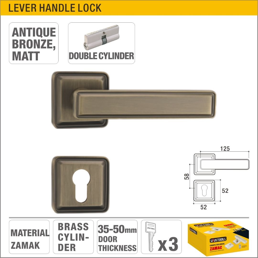 Antique Bronze Matt Double Cylinder Lever Handle Lock Model ARL-CH6871XAB