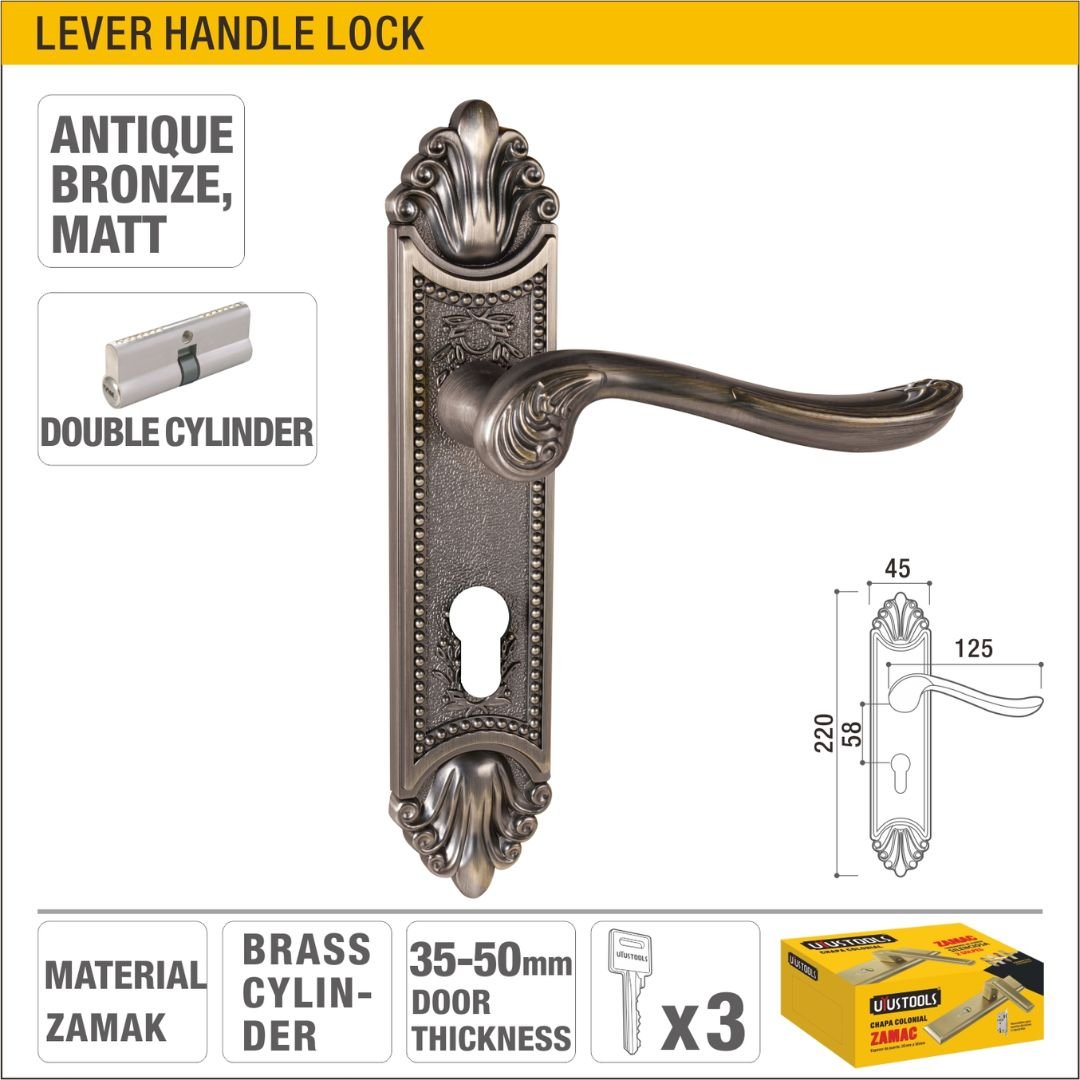 Antique Bronze Matt Double Cylinder Lever Handle Lock Model ARL-CH806XAB