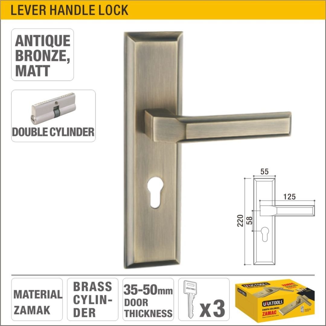 Antique Bronze Matt Double Cylinder Lever Handle Lock Model ARL-CH827XAB