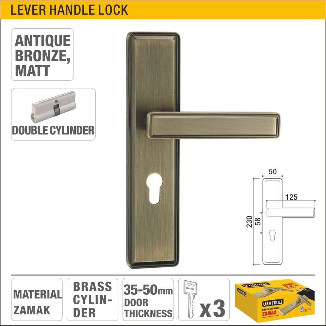 Antique Bronze Matt Double Cylinder Lever Handle Lock Model ARL-CH831XAB