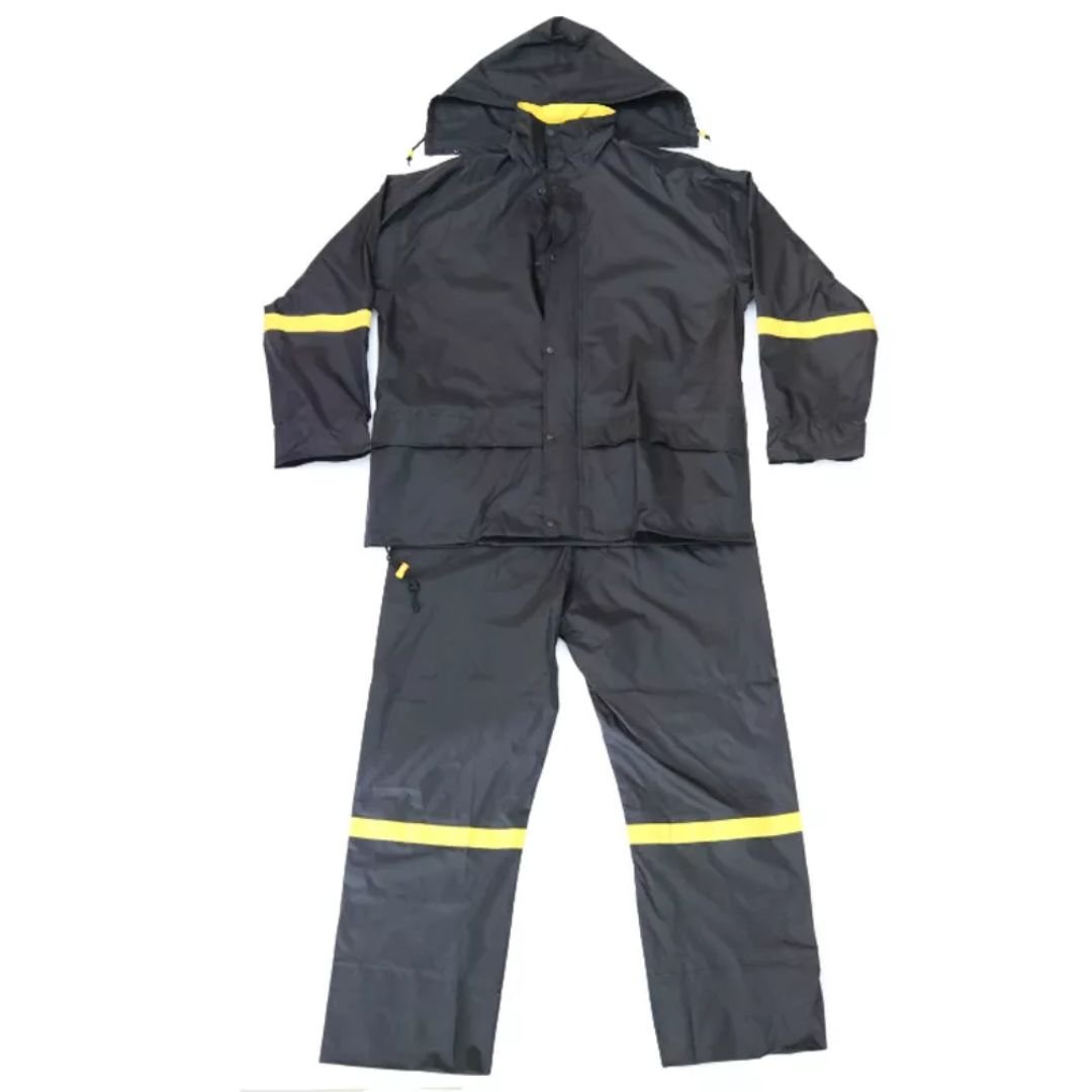Black Nylon PU Coating Rain Wear High Visibility Reflective Men Water Proof Adult Rain Suits ARL-6601