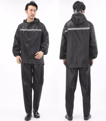 Black Oxford Fabric PVC Coating Rainsuits Water Proof Detachable Hood Adult for Men ARL-6805