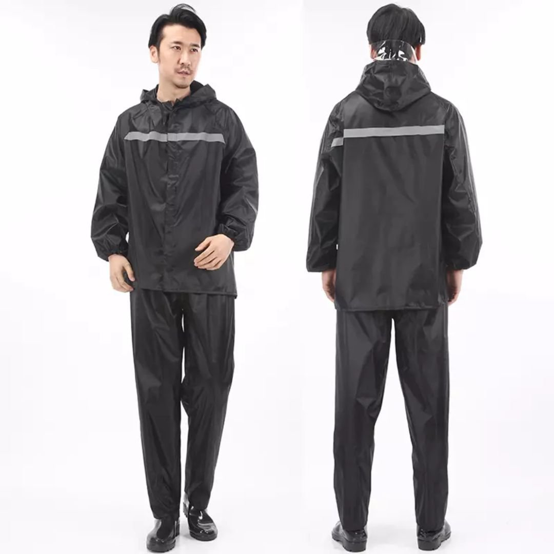 Black Oxford Fabric PVC Coating Rainsuits Water Proof Detachable Hood Adult for Men ARL-6805