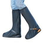 Black Waterproof Motorcycle PVC Knee-High Rain Shoe Cover Unisex ARL-H-268