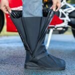Black Waterproof Motorcycle PVC Knee-High Rain Shoe Cover Unisex ARL-H-268