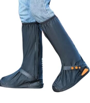 Black Waterproof Motorcycle PVC Knee-High Rain Shoe Cover Unisex ARL-H-268