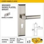 Bright Brushed Nickel Plated Double Cylinder Lever Handle Lock Model ARL-CH827KN