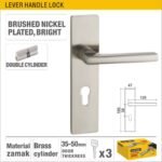 Bright Brushed Nickel Plated Double Cylinder Lever Handle Lock with Brass Cylinder for Wood and Metal Doors Model ARL-CH601KN