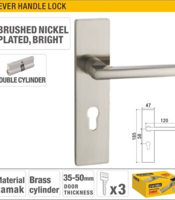 Bright Brushed Nickel Plated Double Cylinder Lever Handle Lock with Brass Cylinder for Wood and Metal Doors Model ARL-CH601KN