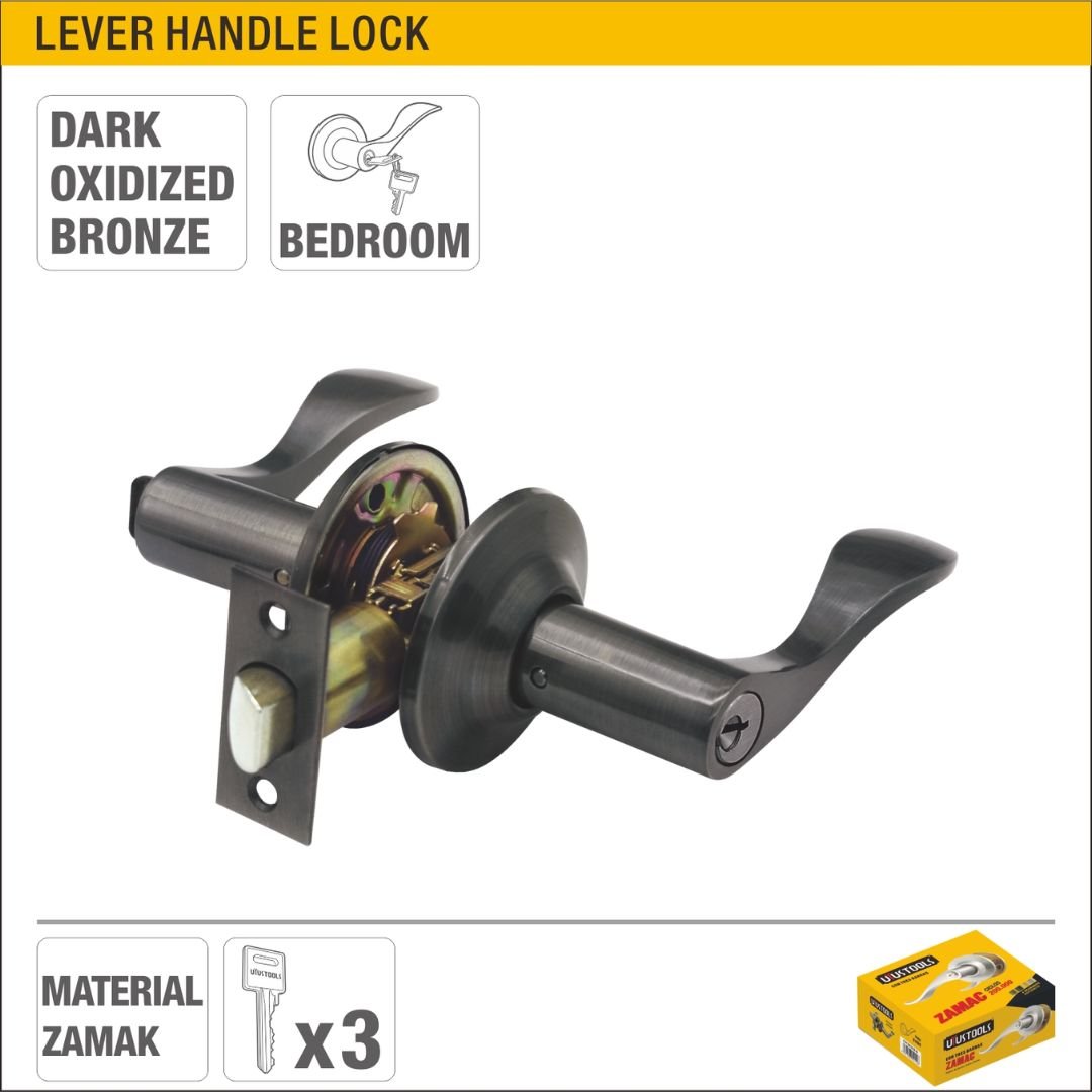 Dark Oxidized Bronze Lever Handle Lock for Bedroom Doors (35-45mm Thickness) Model ARL-CH1863BN