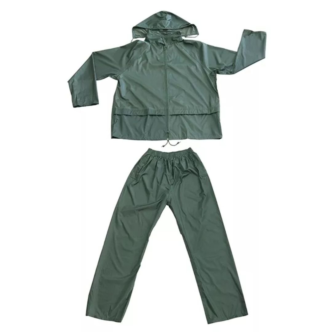 Green Two Pieces Water Proof Rain Wear Polyester PVC Coating Men Rain Suit ARL-5128