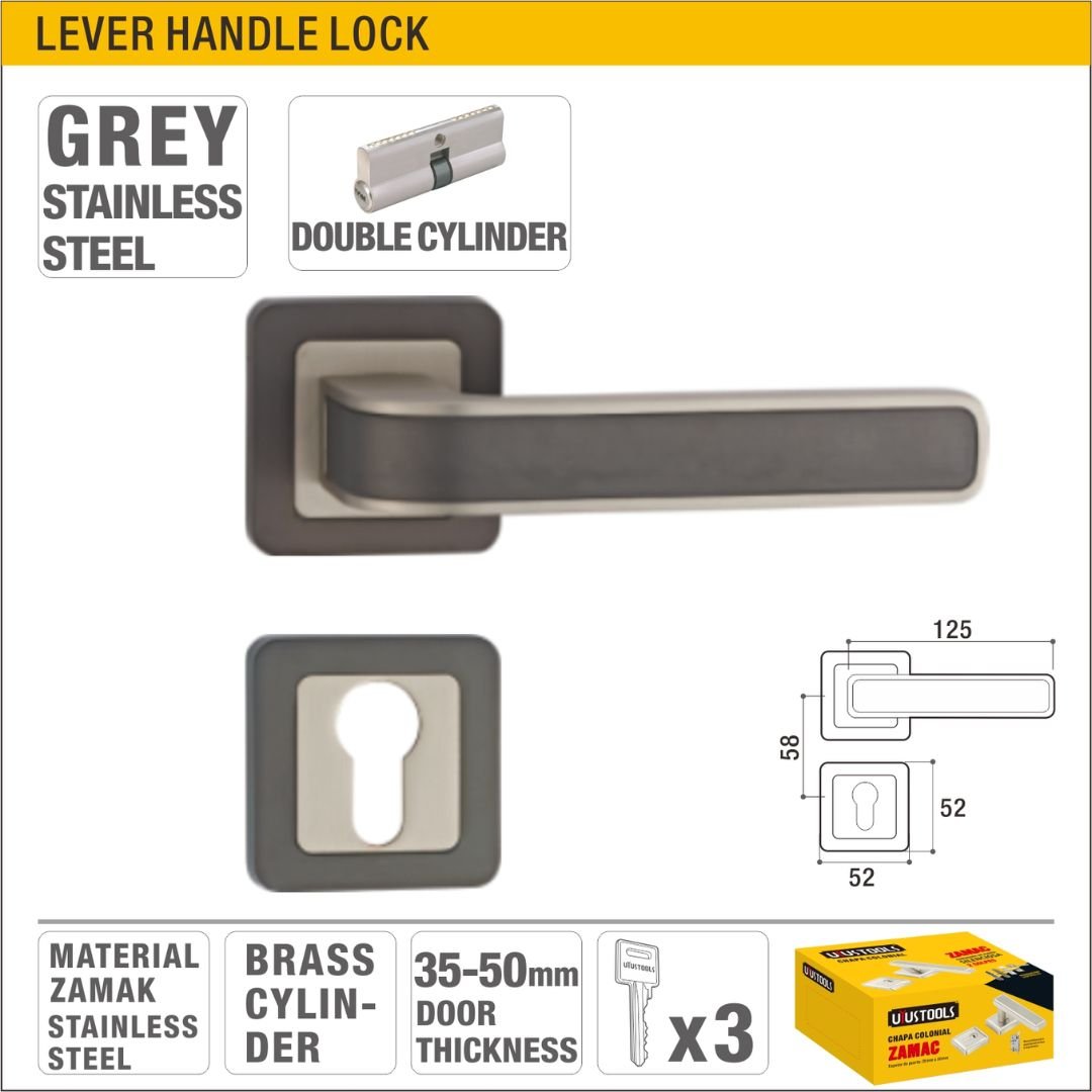 Grey Double Cylinder Lever Handle Lock Model ARL-CH69TH
