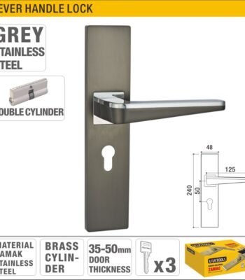 Grey Finish Lever Handle Lock with Brass Cylinder for Wood and Metal Doors (35-50mm Thickness) Model ARL-CH501TH