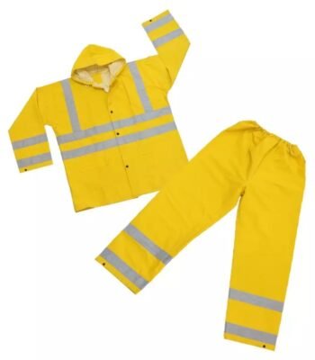 Heavy duty yellow PVC polyester PVC water proof raincoats with reflective stripe ARL-5139