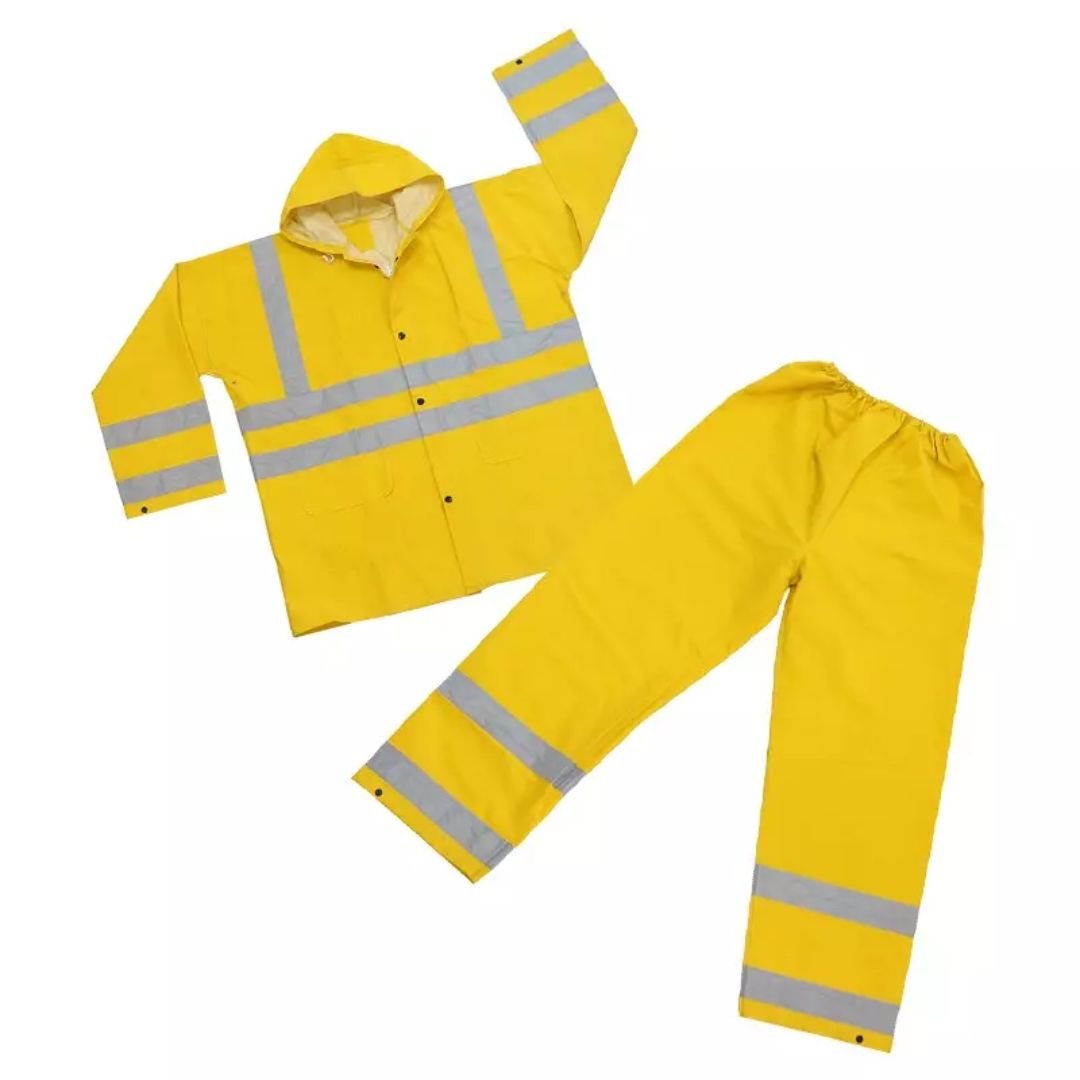 Heavy duty yellow PVC polyester PVC water proof raincoats with reflective stripe ARL-5139