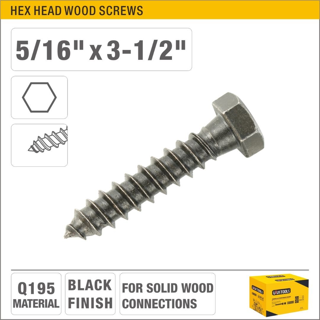 Hex Head Wood Screws (Black Finish, QI95 Steel) ARL-TOTN516312