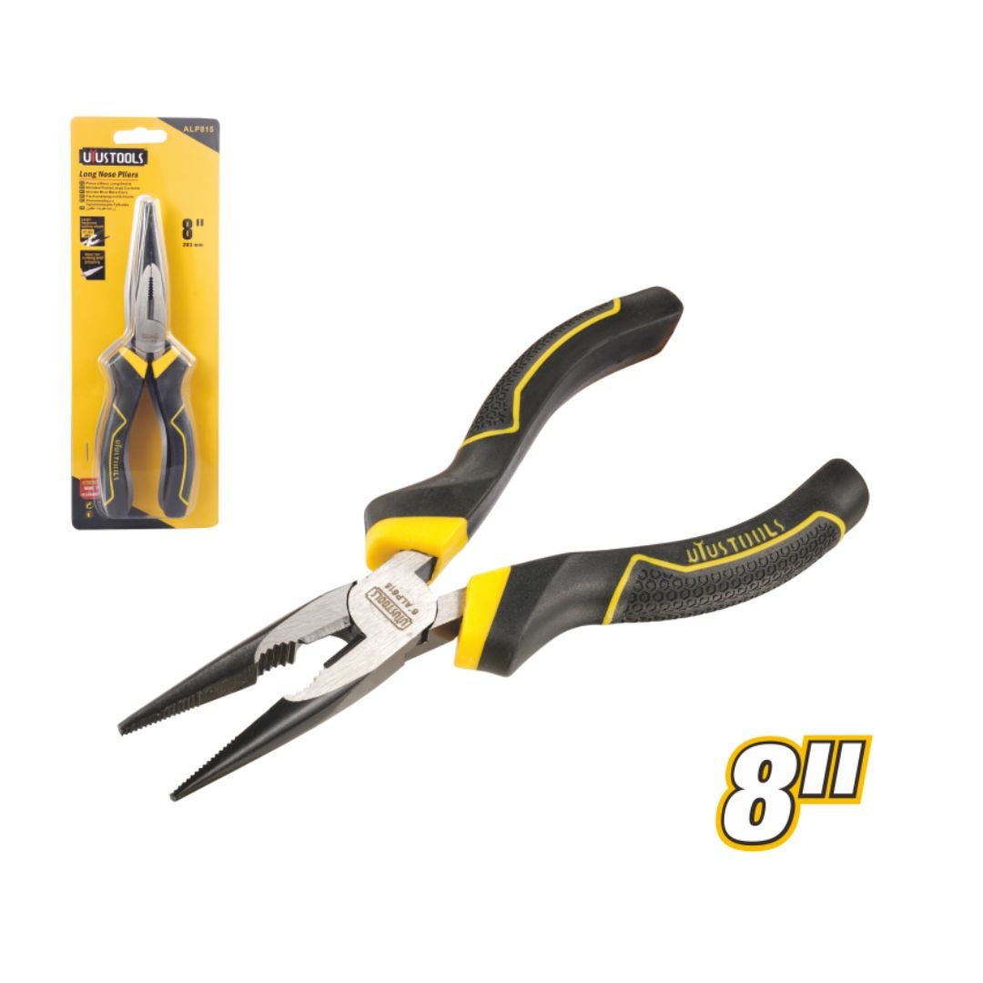 Long Nose Pliers with Laser Hardened Cutting Edges and TPR Grip Model ARL-ALP815