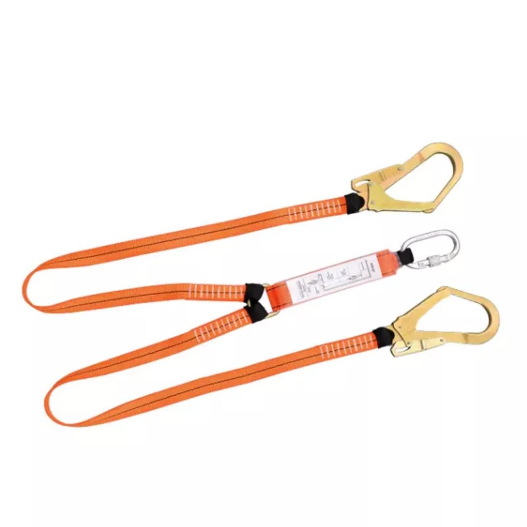 Orange Polyester Webbing 25KN Strength Energy Shock Absorber Lanyard with Double Hooks ARL-HN38