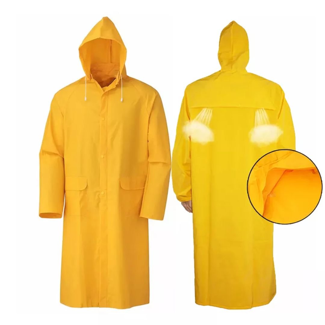 Yellow Waterproof PVC Polyester Long Gown Raincoat for Men ARL-RT02