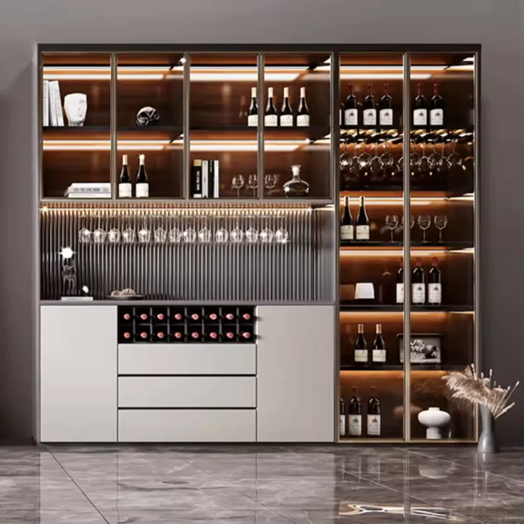 Custom Made Luxury High-End Home Bar Glass Wine Display Cabinet
