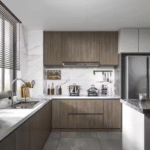 Handleless Light Gray Glossy Storage Cabinets - Modern Kitchen Furniture Design