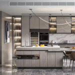 Handleless Light Gray Glossy Storage Cabinets - Modern Kitchen Furniture Design