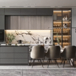 Handleless Light Gray Glossy Storage Cabinets - Modern Kitchen Furniture Design