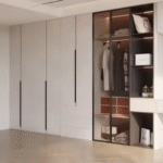 High-End Modern Wardrobe with Glass-Inserted Doors & LED-Lit Shelves ARL-STW006