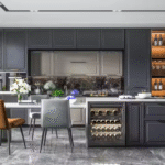 Lacquer L-shaped Kitchen Cabinet with Island Furniture Design