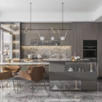 Lacquer L-shaped Kitchen Cabinet with Island Furniture Design