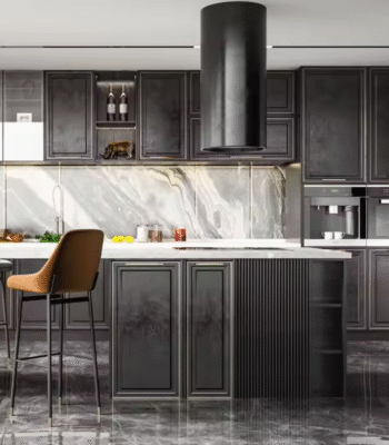 Lacquer L-shaped Kitchen Cabinet with Island Furniture Design