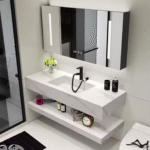 Luxury Bathroom Vanity with Red & White Sintered Stone Top