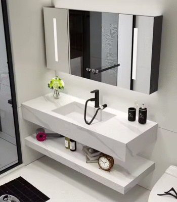 Luxury Bathroom Vanity with Red & White Sintered Stone Top