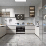 Modern Beige Acrylic Kitchen Cabinet Set - Compact Design for Mobile Homes