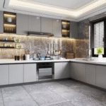 Modern Beige Acrylic Kitchen Cabinet Set - Compact Design for Mobile Homes