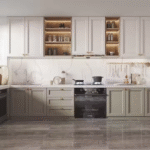 Modern Beige Acrylic Kitchen Cabinet Set - Compact Design for Mobile Homes