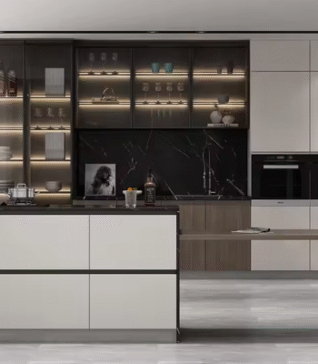 Modern Beige Acrylic Kitchen Cabinet Set Space-Saving Design for Mobile Homes