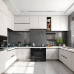 Modern Beige Acrylic Sheet Kitchen Cabinets PVC Cuisine Unit