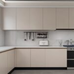 Modern Beige Kitchen Cabinets with Marble Backsplash ARL-MD-0326